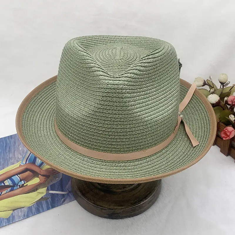 Olive Green Rolled-brim Straw Hat