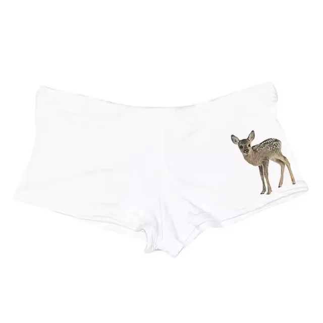 Women's Retro Easy Matching Deer Printed Lace Top Shorts White Shorts 2 - Shop at LoveMi