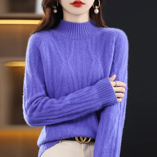 Pure Wool Autumn And Winter Women's Short Half Turtleneck Solid Color Sweater Blue - Shop at LoveMi