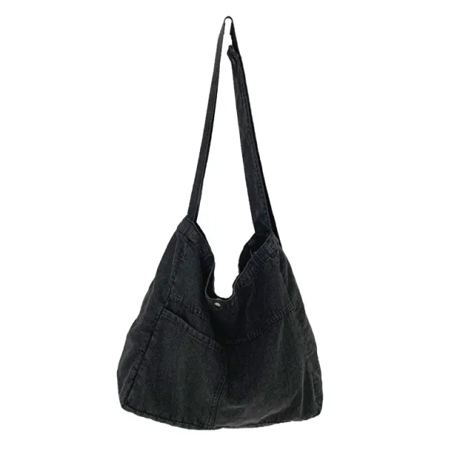Washed Denim Large capacity Crossbody Bag Black - Shop at LoveMi