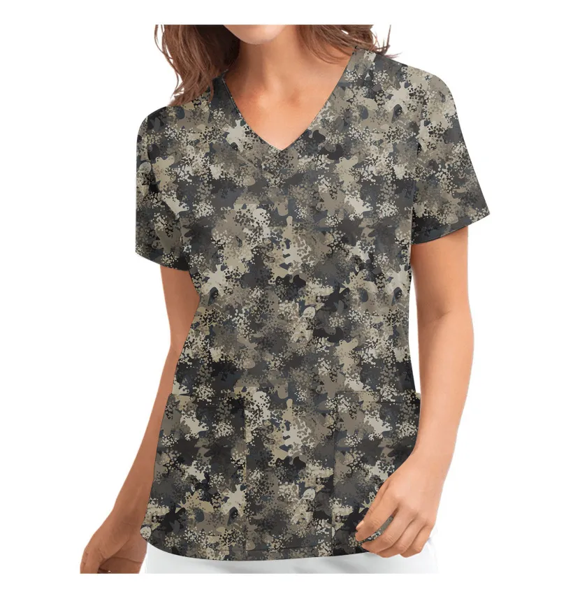 Christmas Women's Short-sleeved V-neck Protective Clothing Nursing Gown Top - Style 4