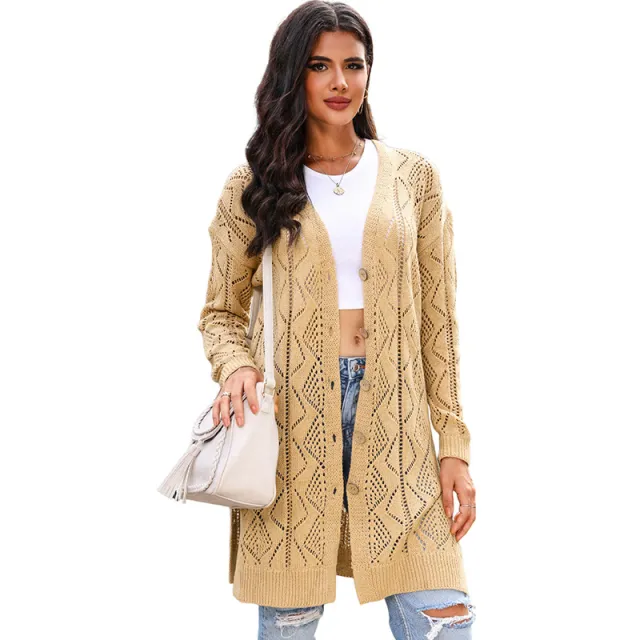 Versatile Buttons Hollow out Long Cardigan For Women Yellow - Shop at LoveMi
