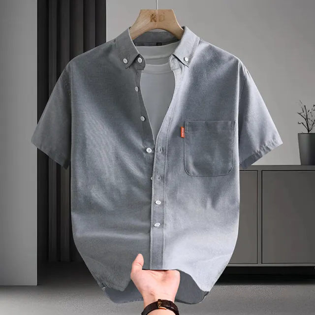 Short sleeved Shirt Men's High Cotton Light Luxury Artistic Solid Color Gray - Shop at LoveMi