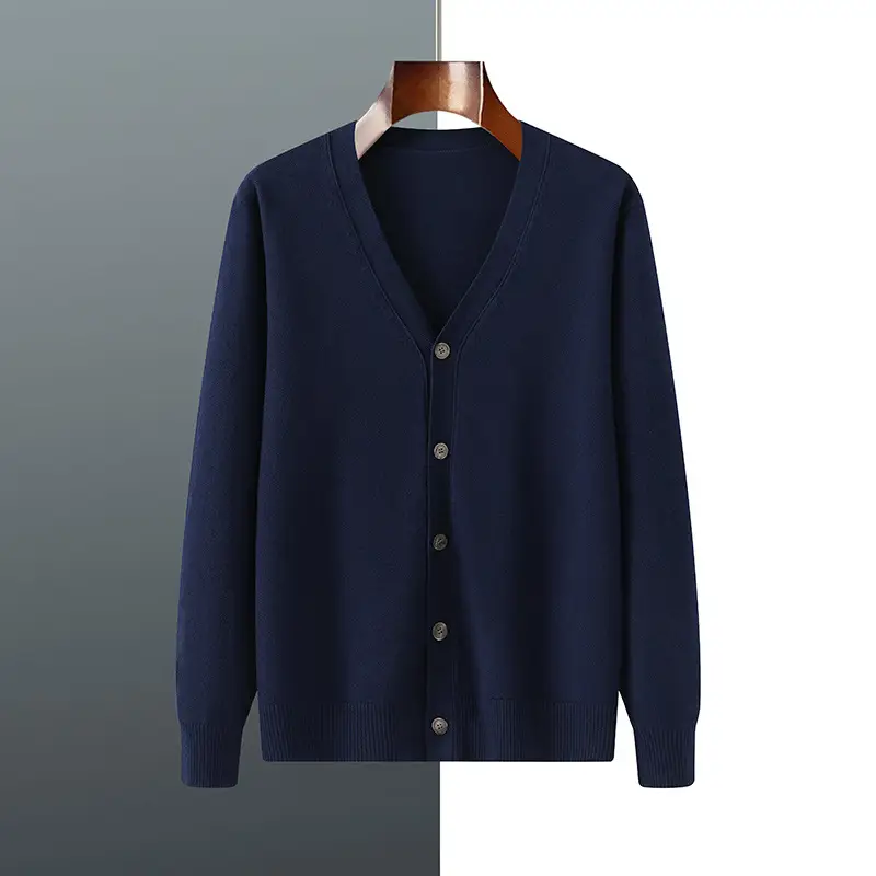 V-neck Knitted Cardigan Coat Men's Andy Velvet Long Sleeve