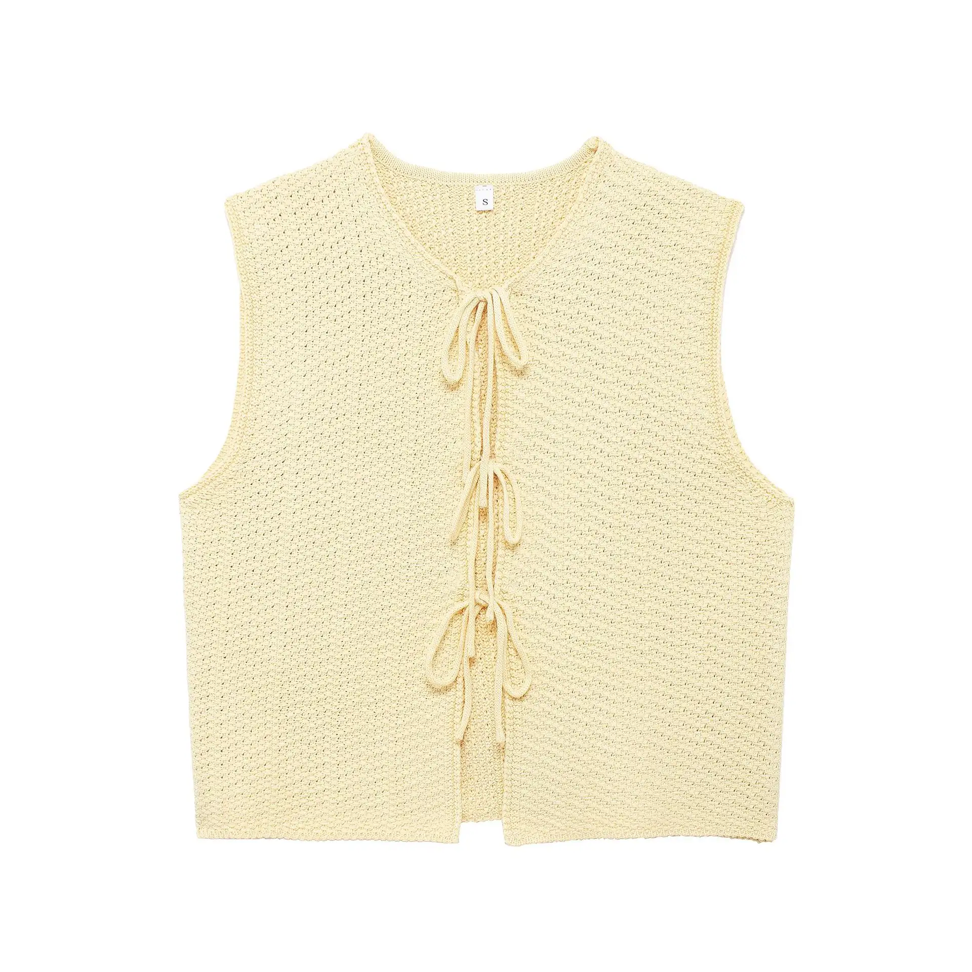 Bow Small V-neck Sleeveless Knitted Vest