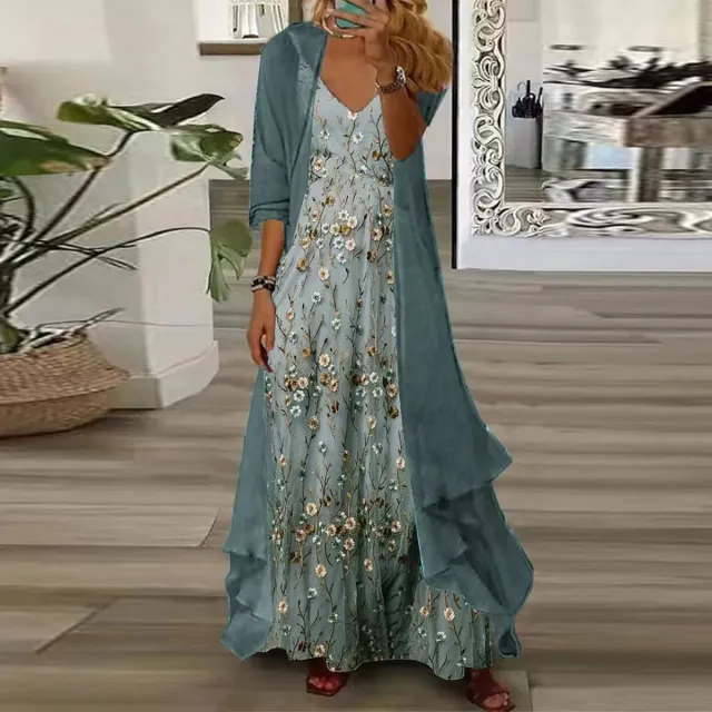 Digital Printing Sling Chiffon Coat Blue - Shop at LoveMi