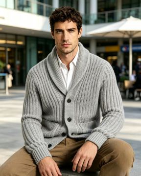 New Mens Striped Knitted Cardigan Jacket