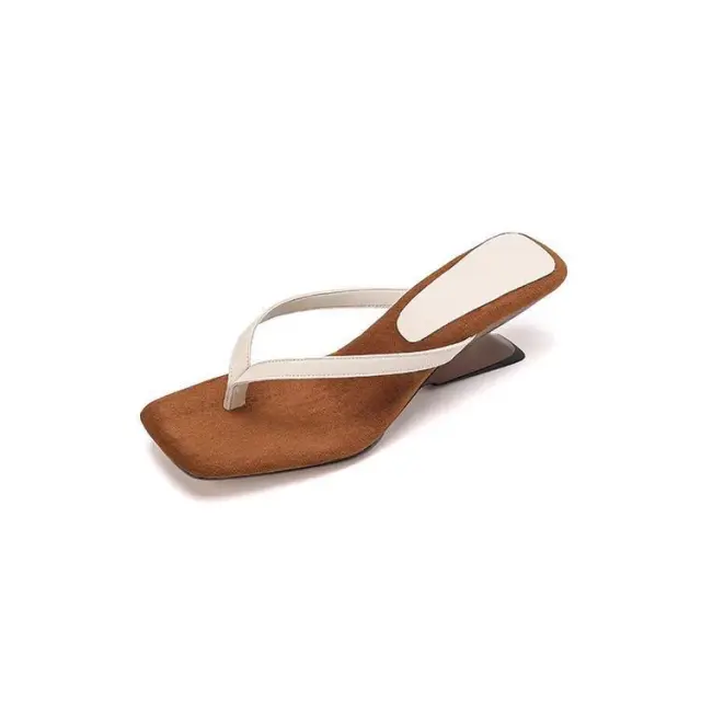 Simple Color Matching Wedge Flip flops Female Summer Beige - Shop at LoveMi