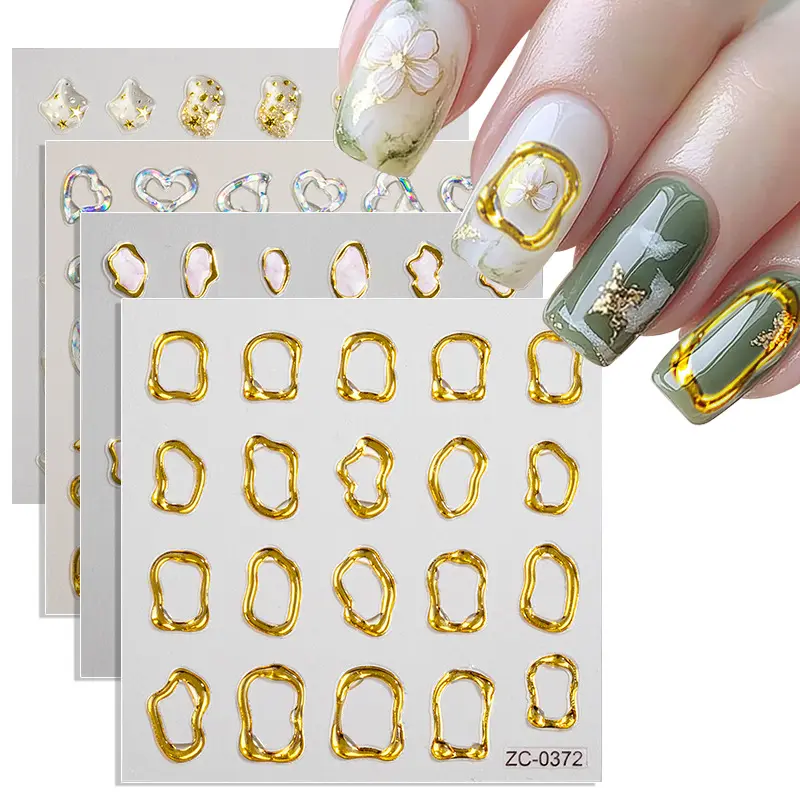 Semi-Transparent Heart-shaped Gold-Stamped Embossed Nail Stickers