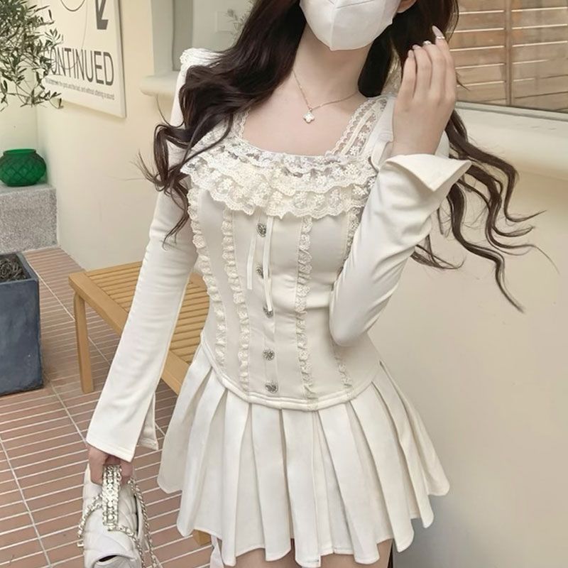 Autumn And Winter Square Collar Long Sleeve Top