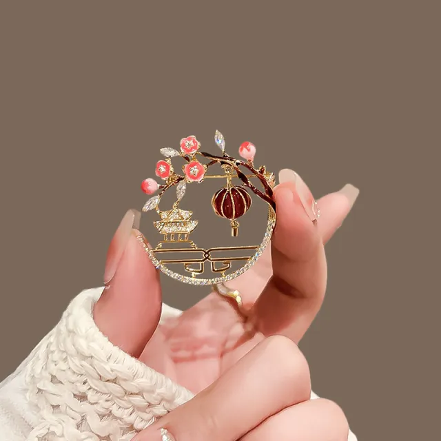 Chinese style Red Plum Blossom Pavilion Ancient Tower Lantern Brooch 504 Gazebo Lantern - Shop at LoveMi