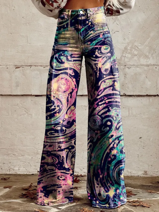 Women's Wide leg Pants Fashion High Waist Casual Trousers 3D Printing Mr1125 - Shop at LoveMi