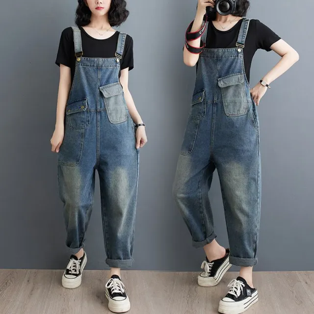 Women's Casual Plus size Versatile Loose Denim Overalls Blue - Shop at LoveMi
