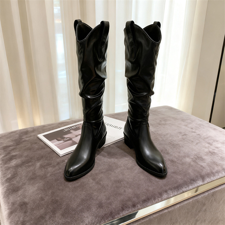 Chunky Heel Suede Riding Boots