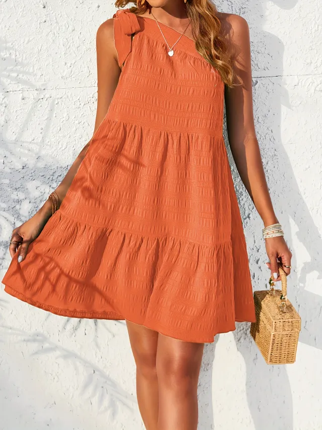 Bow tie Sleeveless Short Women's Dress Spring Orange - Shop at LoveMi
