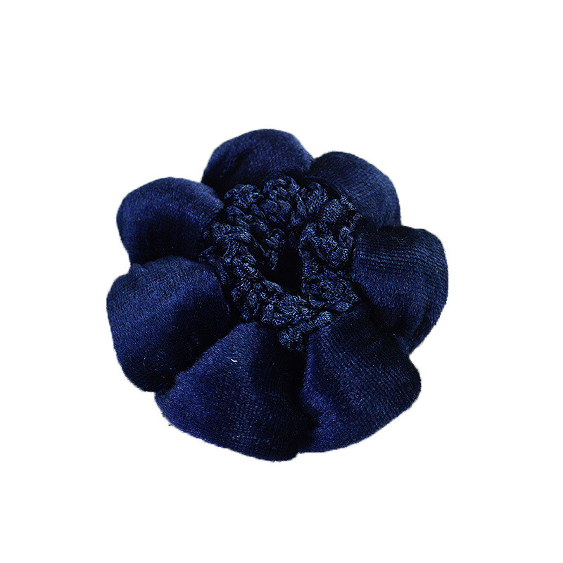 Solid Color Performance Dance Velvet Headband With Hair Mesh Bag Navy Blue Flannelette Model - Shop at LoveMi