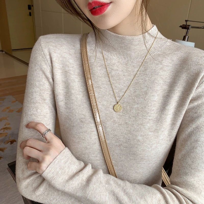 Womens Solid-Color Casual Mock-Neck Sweater - Image 1