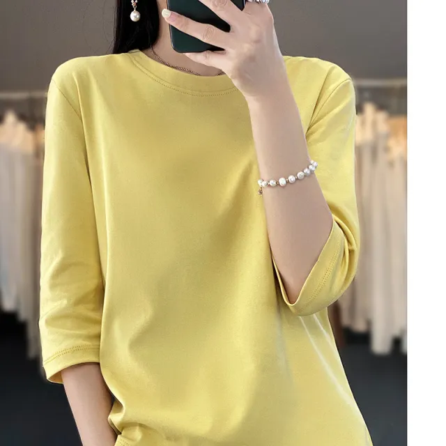 Women's Loose Summer width Mercerized Cotton Short sleeved T shirt Yellow - Shop at LoveMi