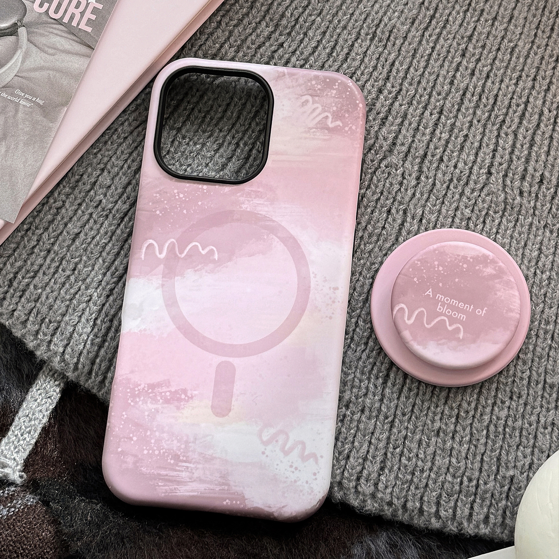 Magnetic Phone Case With A Pink-brown Gradient Design And Built-in Stand