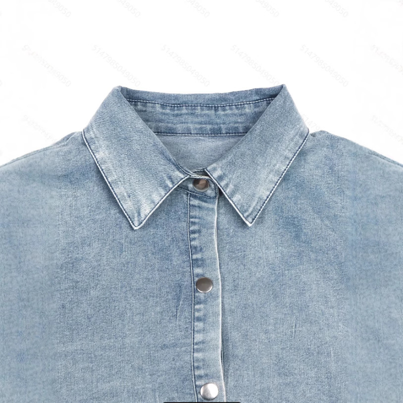 Washed Denim Lapel Loose Dress Skirt