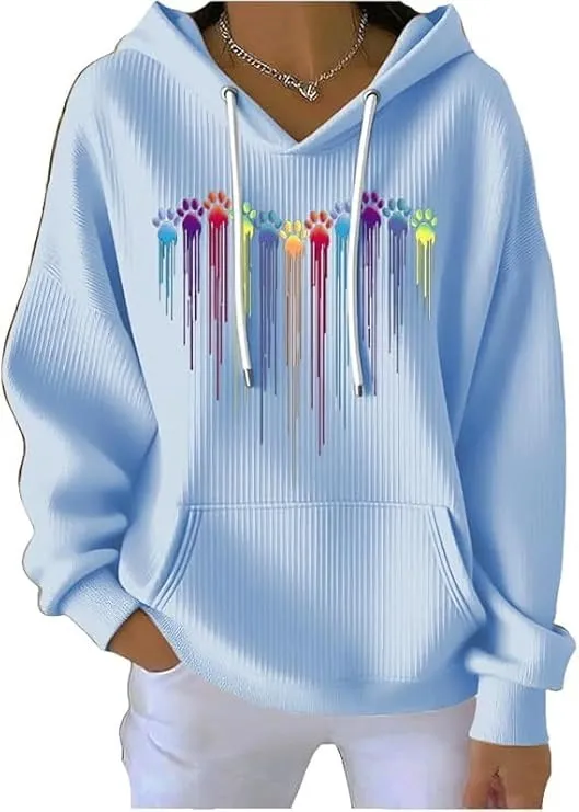Striped Fabric Digital Printed Hooded Long Sleeve Women's Sweater - Xkwy04Yp90-5Xl