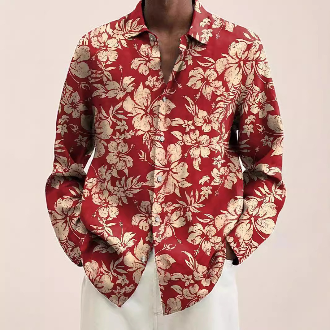 Autumn Mens Shirt With A Floral Print Top