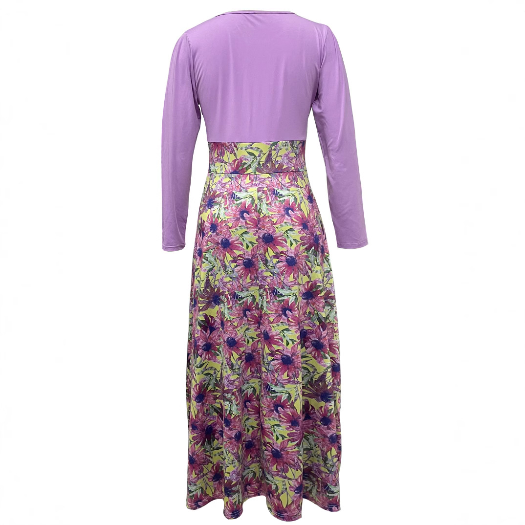 Womens Long-sleeve Crew-neck Printed Dress