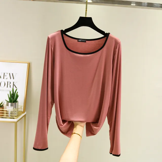Modal Square Collar Long Sleeve Thin Shirt Lotus Root Starch Xxl - Shop at LoveMi