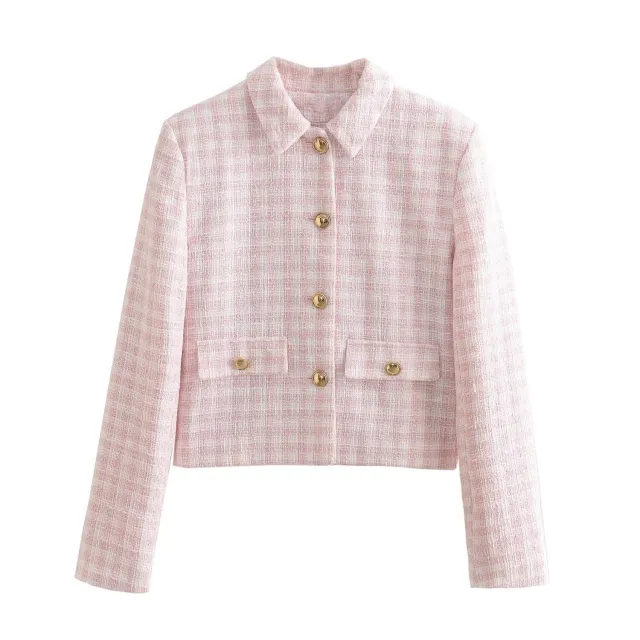 European And American Style Fashion Casual Simple Plaid Texture Blazer Light Pink - Shop at LoveMi