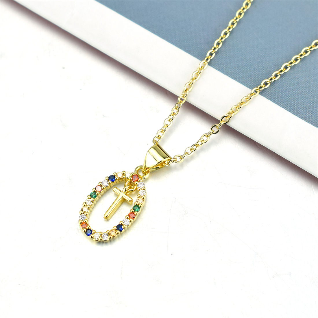Women's Stainless Steel Colored Zirconium Personality 26 Letter Pendant Necklace
