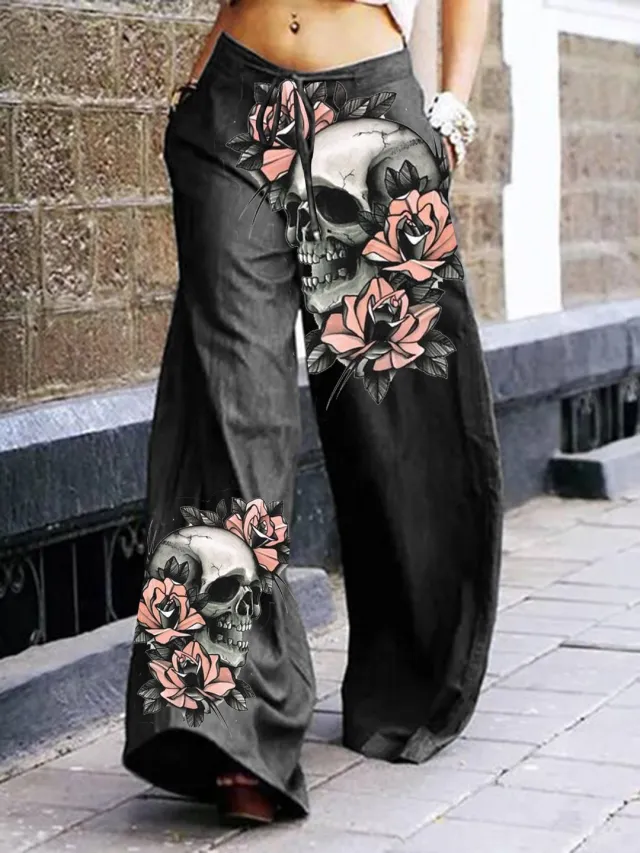 Summer Dark Rock Style Straight High Waist 3D Skull Overalls 2 Colors - Shop at LoveMi