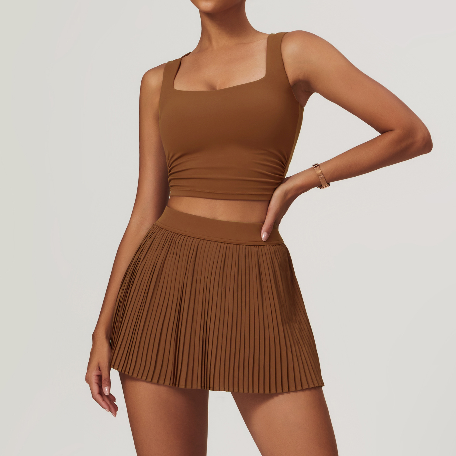 Breathable Outdoor Sports Suit Women's Tight Yoga Workout Clothes Birch Tea Brown - Shop at LoveMi