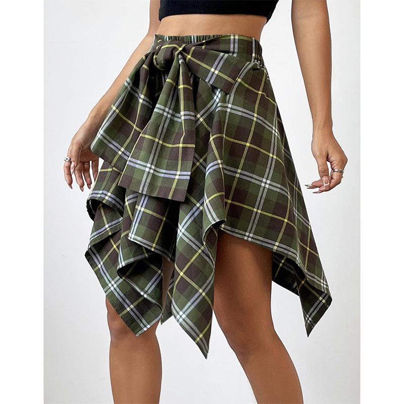 Title 2, Womens High Waist Irregular Plaid Skirt, Europ...