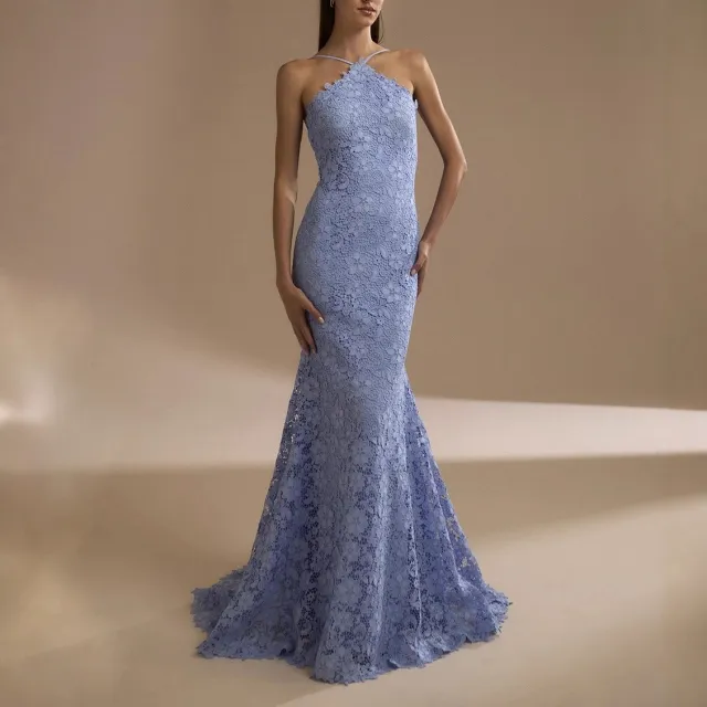 Elegant Lace Mermaid Evening Gown For Banquets Blue - Shop at LoveMi