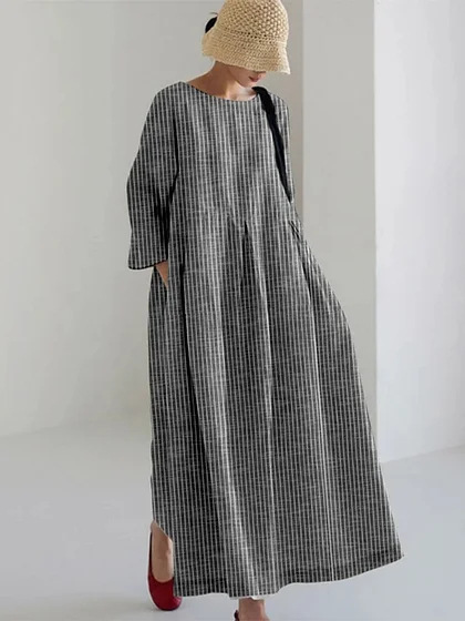 Relaxed-fit Crew-neck High-end Midi-length Printed Dress