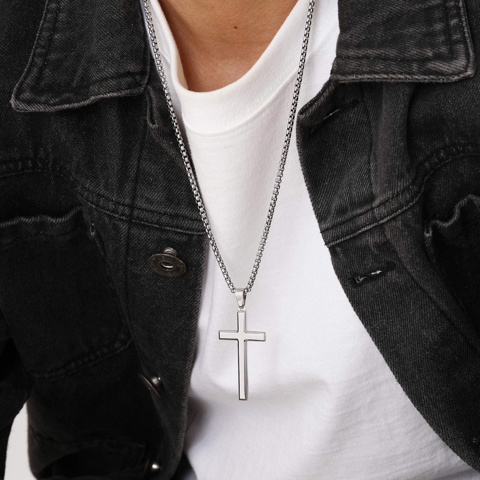 Stainless Steel Glossy Cross Pendant Necklace