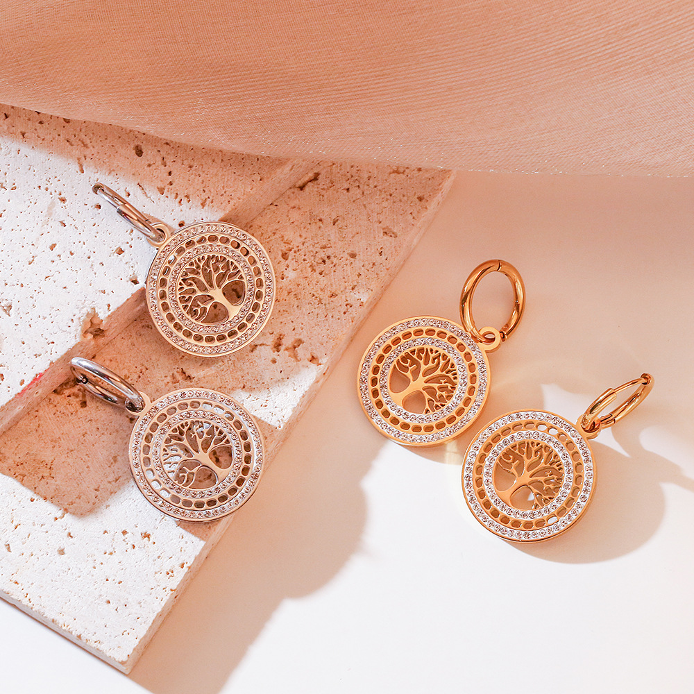 Lucky Tree Zircon Titanium Steel Earrings