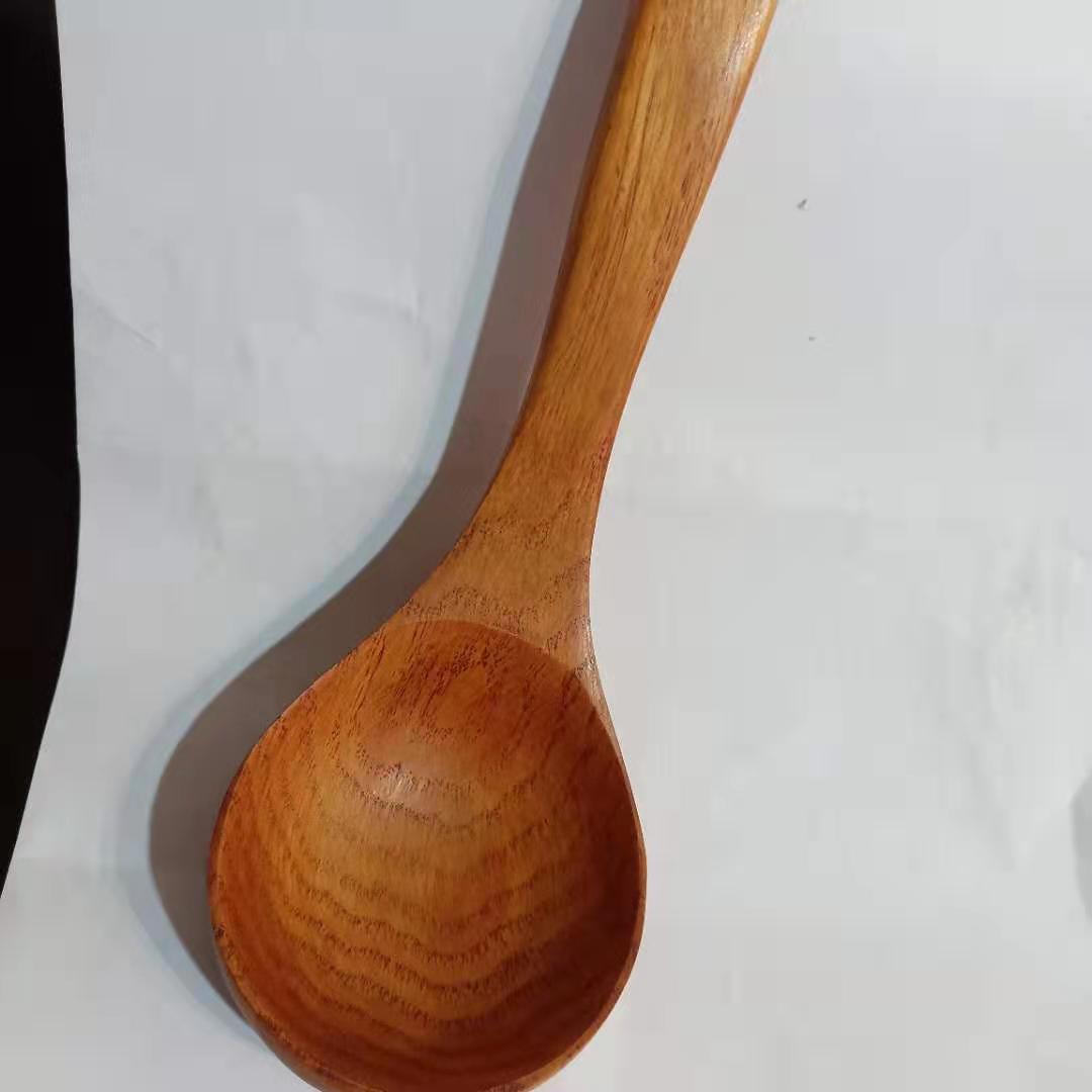 Large Rosewood Soup Spoon With A Curved Long Handle