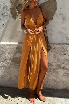 Sexy Solid-colour Hem With Double Slit Dress - View 1