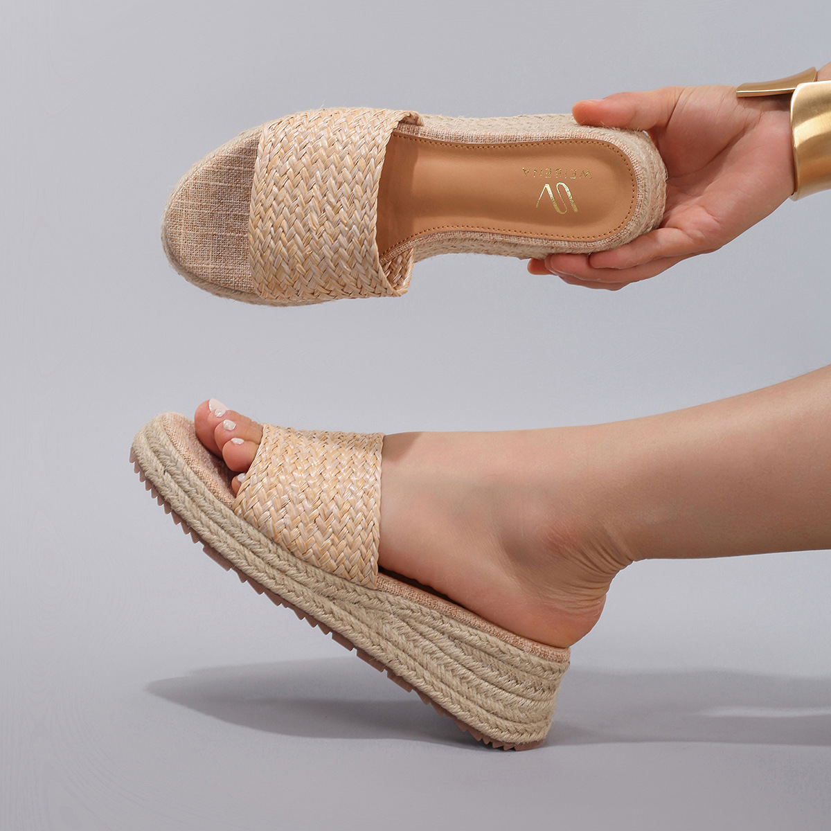 Hemp Rope Wedge Platform Sandals Woven Straw Thong Straps