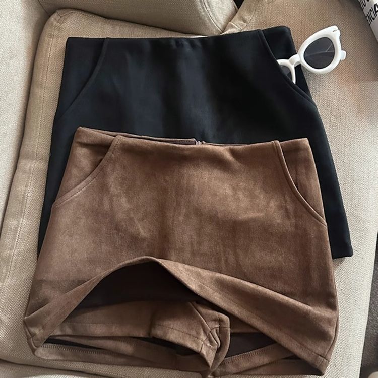 Korean-style Suede High-waisted Bodycon Skirt
