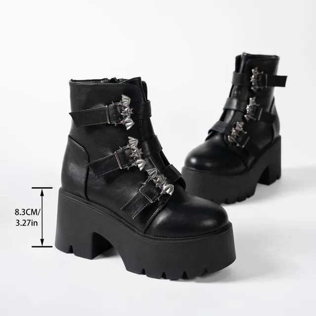 Women's Thick soled Ankle Boots With Belt Buckle Decoration Black - Shop at LoveMi