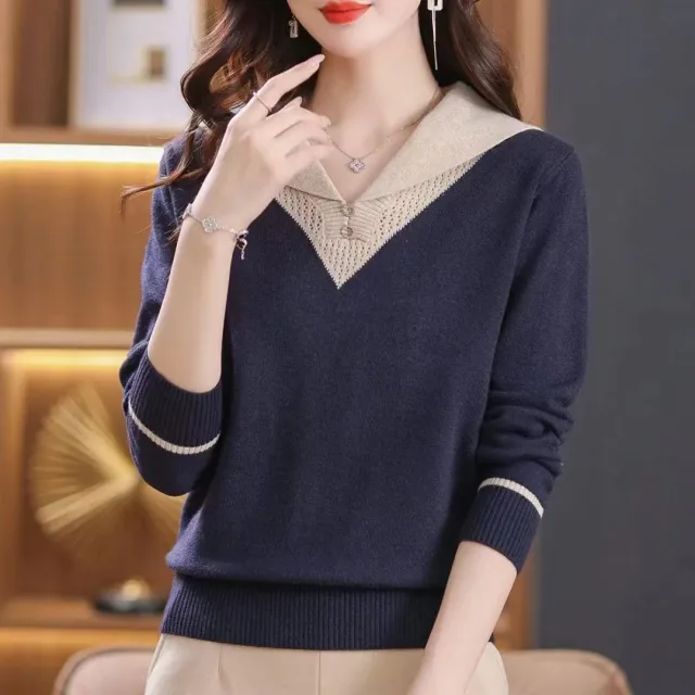 Lapel Outer Long sleeves Knitted Pullover Sweater Women Green - Shop at LoveMi
