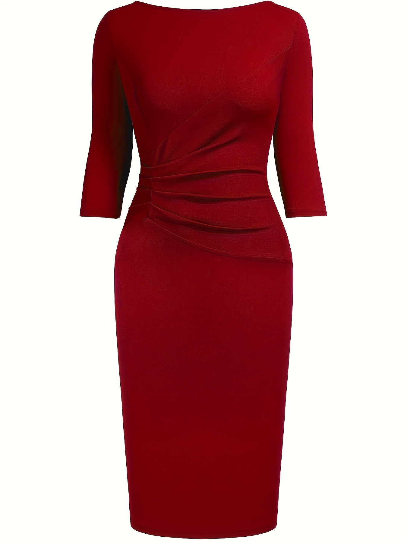 Vestido lápiz asimétrico con pliegues y mangas tres cuartos para banquetes. 8c33709c 1ca1 4c04 B80e 94372e0af4b5