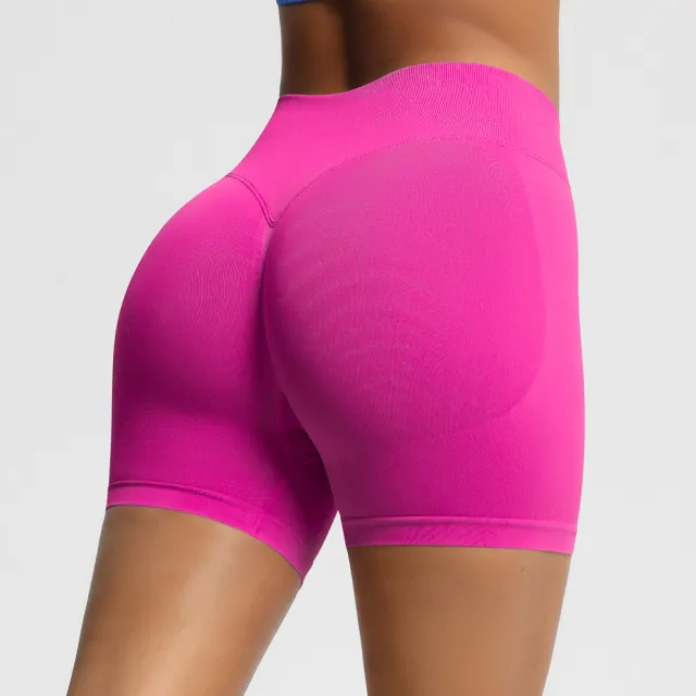 Seamless Three section Waist Fitness Shorts Women's High Top Sports Yoga Shorts Pitaya Color L - Shop at LoveMi