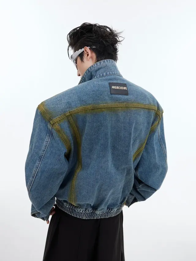 Men's American style Retro Inkjet Loose Casual Top Denim Jacket Blue - Shop at LoveMi