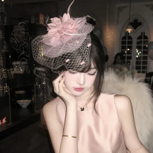 Dinner Socialite Gathering French Retro Feather Headdress Flower Pink - Shop at LoveMi