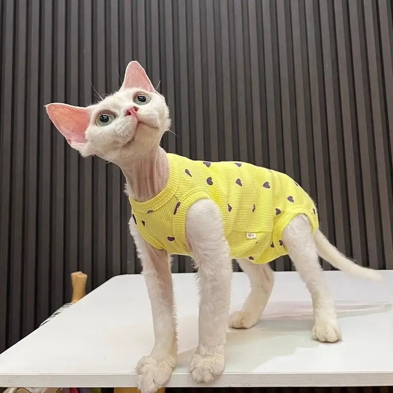 Sphynx Cat Summer Four Legged Sleeveless Shirt Heart Pattern
