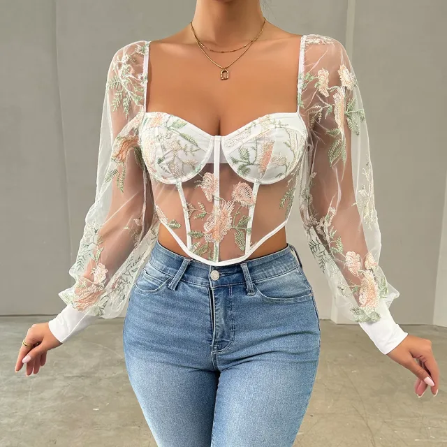 Lace Sexy V neck Women's Top White - Shop at LoveMi