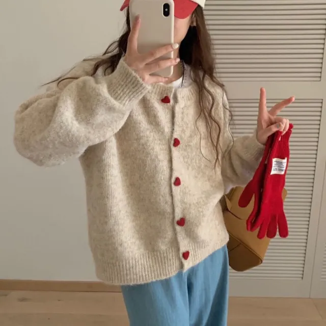 Love Button Knitted Cardigan Women's Sweater Coat Oatmeal Color - Shop at LoveMi
